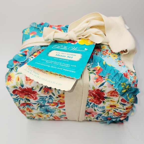 Pioneer Woman Petal Party Patchwork Sham Set – 2 King Shams – Ruffle Trim - Picture 5 of 5